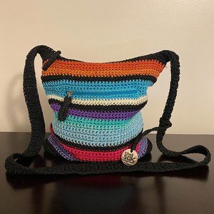 The Sak Originals Striped Teal Orange Pink Black Crochet Crossbody Shoulder Bag